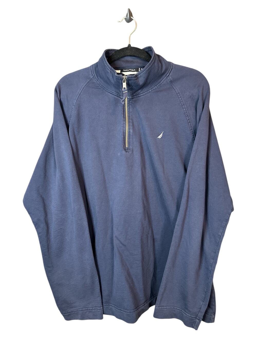 Men’s Nautica Blue Long Sleeve Blue Quarter Zip Pullover Sweatshirt Size XL